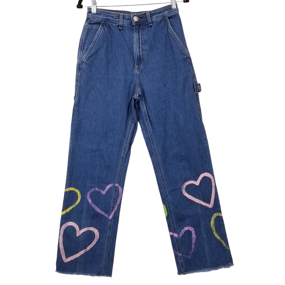 Rag & Bone Ruth Super High Rise Straight Cargo Baggy Jeans Hearts Print Grunge
